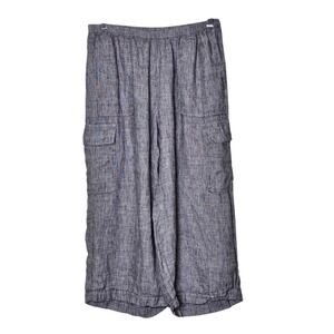 FLAX Linen Cargo Pants Women's Cropped Gray Relaxed Casual Summer S Lagenlook